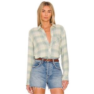 Rails | Brady Plaid Seersucker Button Down Shirt Sage & Lemon Yellow Sz Large